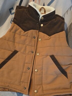 Kids Western Quilted Tan & Chocolate Brown Canvas Puffer Vest